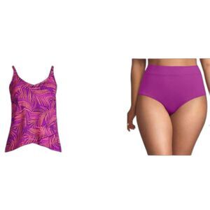 NWT $140 Lands End swimsuit 2x Tankini Violet Rose Stipple Palm tulip 20w bottom